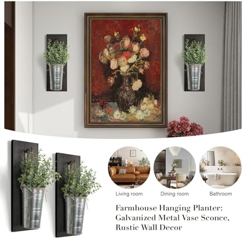 SHOHAYTO Farmhouse Wall Decor Set of 2 - Wood Hanging Planters with Artificial Eucalyptus, Rustic Vertical Pocket Vases for Bathroom Kitchen, Indoor Greenery Decor - Image 4