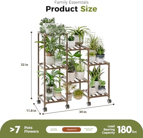 Bamworld Plant Stand with Wheels for Indoor Plants Wood Outdoor Tiered Shelf 3 Tire 7 Potted Ladder Plant Holder Table Pot Stand for Window Garden Balcony Patio Living Room (natureDL) - Image 6