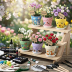 6 Sets DIY Flower Pot Painting Kit 6 White Terracotta Flower Pots with Saucer Planting Gardening Tools 12 Color Acrylic Paints Set Plant Growing Crafts Spring Garden Gift - Image 2