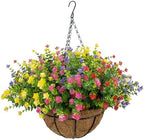 NETAP Artificial Hanging Flowers Basket for Outdoor, 16 Fake Flowers Look Real UV Resistant, Faux Hanging Plants for Porch, Balcony, Patio, Garden, Spring Summer Decor,MixB by NETAP
