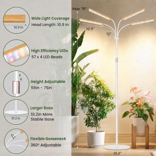 LBW Grow Lights for Indoor Plants, 75" Tall Full Spectrum Plant Grow Light - Image 6