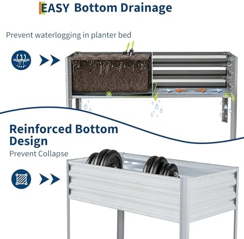 Raised Garden Bed with Cover, Galvanized Metal Elevated Planter Box with Legs, Raised Planter Box for Backyard, Patio, Balcony, 48x24x56 in, Silver - Image 4