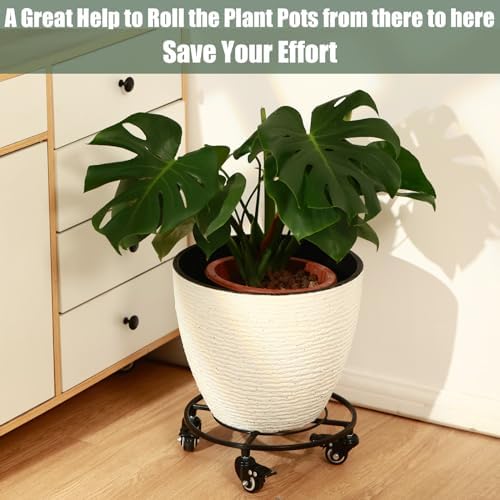 3 Packs Large Metal Plant Caddy with Wheels 13.6" Rolling Plant Stands Heavy-Duty Wrought Iron Plant Dolly Plant Rollers Planter Mover with Casters - Image 5