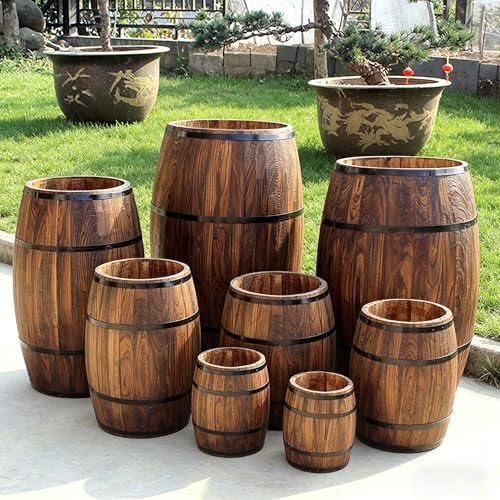 Whiskey Barrel Planter 7 Sizes Round Wooden Flower Pot Weather-Resistant Garden Planter for Indoor,Outdoor, Home, Patio, Garden Yard(70x32x43cm) - Image 5