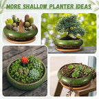 2 Pcs 7.3'' Shallow Succulent Planters Pots, Green - Image 6