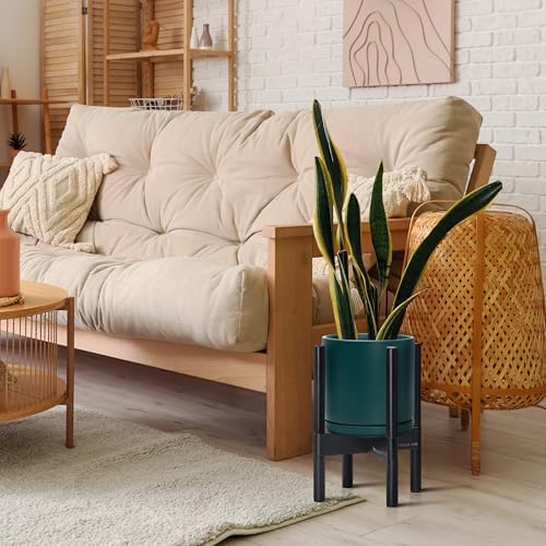 D'vine Dev Ceramic Pot with Ebony Wood Stand, Teal, 10 in, 55-B-L-4 - Image 6