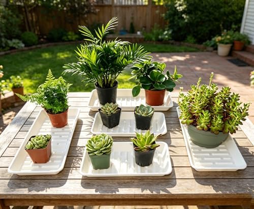 2 Pack Plastic Plant Tray Saucer Rectangular 20 21 Inch, Planter Trays Saucers Indoor Outdoor, Water Drip Tray for Flower Pot, Windowsill, 8.5 x 20.6 Inches, White - Image 7
