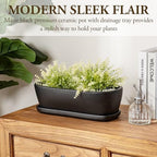 MyGift Black Ceramic Indoor Planter Pot with Drainage Hole & Saucer - Image 2