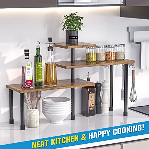 JayRex Kitchen Countertop Organizer 3-Tier Corner Shelf, Rustic Brown - Image 4