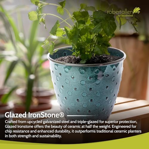Headwind Ironstone Mandalay - 8" Spearmint Decorative Planter High-Gloss with Embossed Dotted Pattern & Durable Coated Finish – Lightweight Plant Pot Indoor & Outdoor Flower Pots Use by Robert Allen - Image 4