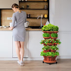 Strawberry Vertical Planter, 5 Tiered Stacking Garden Tower, Stackable Herb Vegetable Planters with Support Pole Indoor and Outdoor - Terra Cotta - Image 5
