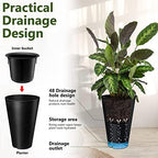 Sieral Set of 2 Tall Outdoor Planters 12 x 18 Inch Large Resin Outdoor Planters for Front Porch Flower Round Floor Decorative Indoor Pots with Drainage(Black) - Image 4