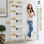 Fencer Wire 6-Tier Bamboo Shelf, Bamboo Open Storage Bookcase with Adjustable Layer, Freestanding Plant Display Stand, Multifunctional Storage Rack Stand for Bathroom, Bedroom, Kitchen, White - Image 3
