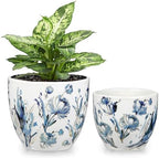 Decorative Flower Pots Blue and White Plant Pot Gold Accent Ceramic Planters for Indoor Plants Pots with Drainage Retro Planter Pot for Succulents Cactus Herb Snake Plants Outdoor Garden, 7.6/5.5 Inch by GnFlus