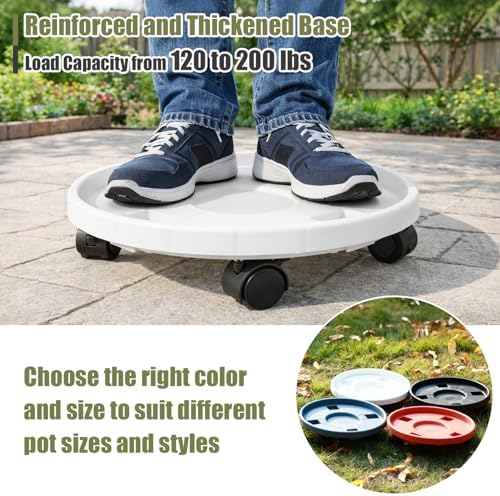 5-pack 11.8" Large Plant Caddy with Wheels Plastic Plant Dolly with Locking Caster Flower Pot Mover Rollers Wheeled Rolling Plant Stands Round Plant Saucer on Wheels Indoor Outdoor Base Coasters White - Image 4