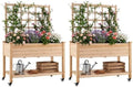 Giantex 65'' Wooden Raised Garden Bed w/Trellis on Wheels Set 2, Mobile Elevated Planter Box w/Legs, Liner & Drainage Holes for Climbing Plant Vegetable Herb Flower, Outdoor Garden Box, Backyard by Giantex