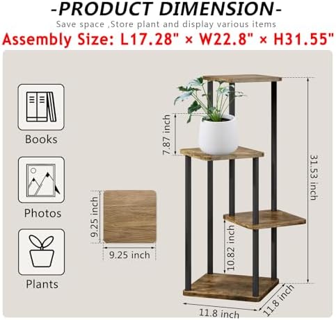 AZERPIAN 4 Tier Tall Plant Stand Indoor Corner Tiered Shelf Metal MDF Board - Image 4