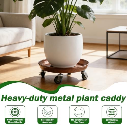 3 Packs Metal Plant Caddy with Wheels 13" Rolling Plant Stand Heavy Duty Plant Dolly with Casters for Indoor and Outdoor Large Planter Casters Potted Plant Mover,Copper - Image 6
