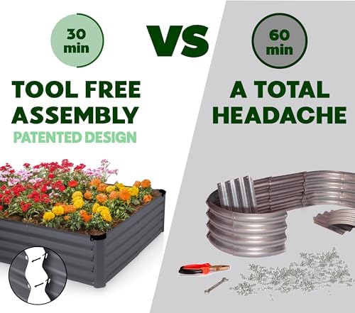 Plant & Plot Galvanized Raised Garden Beds Outdoor // 6×3×1 ft (2-Pack) Planter Raised Beds for Gardening, Vegetables, Flowers // Large Metal Garden Box // Patented Tool-Free Design (Dark Gray) - Image 2