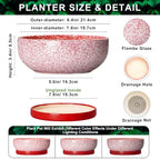 Ceramic Succulent Planter, 8 Inch Bonsai Pots with Tray, Texture Red - Image 2