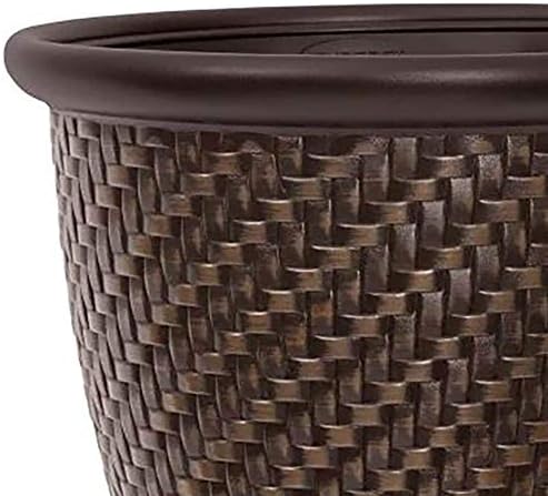 Suncast 18" x 16.5" Resin Planter - Lightweight Contemporary Flower Pot for Plants - Indoor and Outdoor Use, Home, Patio, Garden, - Herringbone Wicker, Dark Brown - Image 2