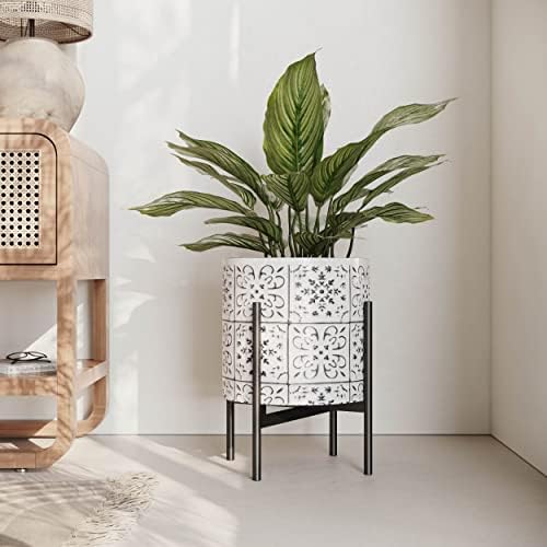 EverNest Tristan White with Black Boho Pattern Plant Pot with Loki Stand, SelectBase Indoor Planter, Neutral Home Decor, Minimalist Artistic Boho Plant Pot (Large, Black) - Image 5