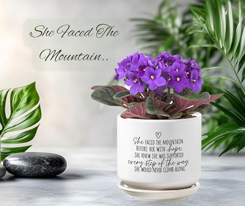 Lighthouse Christian Products Kindness Collective Inspirational Planter with Drainage and Saucer, Encouragement Flower Pot for Home or Office 5 x 5.5 Inch Ceramic She Faced the Mountain with Hope - Image 2