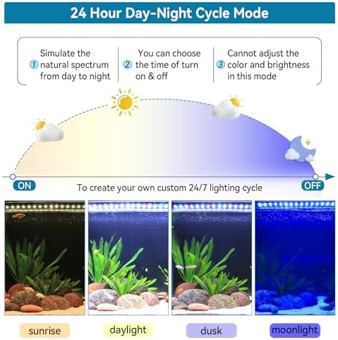 hygger Aquarium LED Light Fish Tank Full Spectrum Lighting with 24/7 Day-Night Cycle Mode & Auto On/Off Timer, Adjustable Brightness, 7 Colors Options, Extendable Bracket for 18~24inch - Image 2
