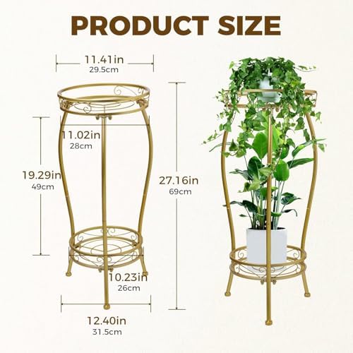 Kavlium Plant Stand Indoor Outdoor, Tall Metal, 2 Tier 27.1 Inch, Gold - Image 3
