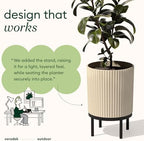 Veradek Demi Series Round Planter w/ Stand for Porch/Patio | Durable Plastic-Concrete & Wooden Stand | Modern Décor for Tall Plants, Flowers - Image 5