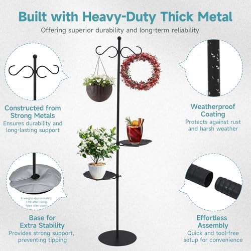 74" Shepherd's Hook Stand Plant，Wind Chime Hanger Stand, Bird Feeder,Waterproof Metal & Adjustable-Height Standing Pole Holder for Lantern and Wreath, Indoor & Outdoor - Image 3