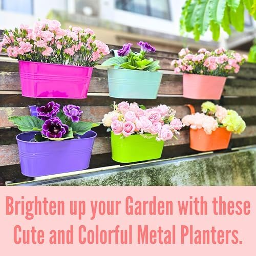 LaLaGreen Modern Rail Planter (17 in, 6 Pack) Colorful Metal Deck Buckets - Image 4
