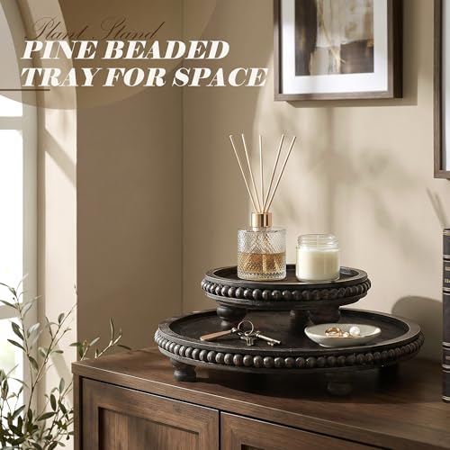 EOSAHR Pine Wood 2-Piece Display Risers - Round Display Stand, Old Black - Image 5