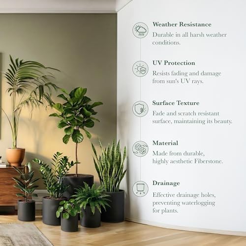 DTY Mount Powell 7.9" D x 7.9" H (Pot Opening 5.5") Fiberstone Cylindrical Planter with Drainage Hole, Weather Resistant for Indoor & Outdoor Use, Includes 2 Extra Coco Mats - Black, Extra Small - Image 2