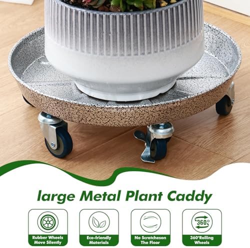 3 Packs Metal Plant Caddy with Wheels 16 inches Rolling Plant Stand Heavy Duty Plant Dolly with Casters for Indoor and Outdoor Large Planter Casters Potted Plant Mover, Silver-black - Image 4