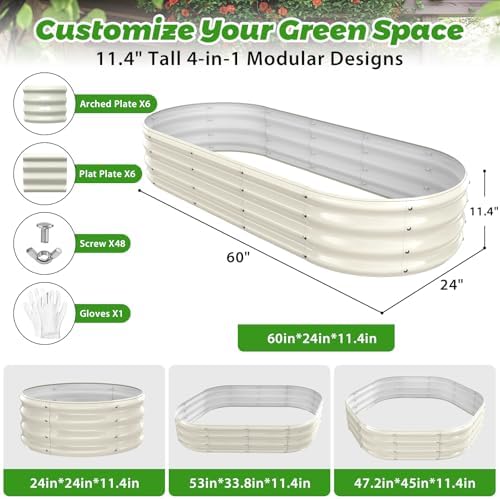 White Oval Raised Garden Bed / Galvanized Steel Planter Box,5 x 2 x 1FT - Image 5