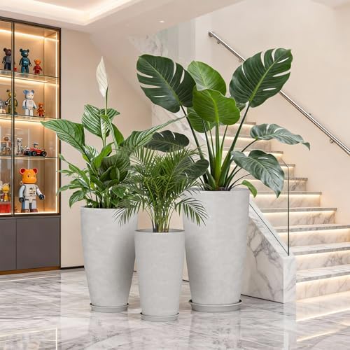 24+21+18" Tall Planters for Indoor&Outdoor Plants with Drainage Hole&Saucer - Image 5