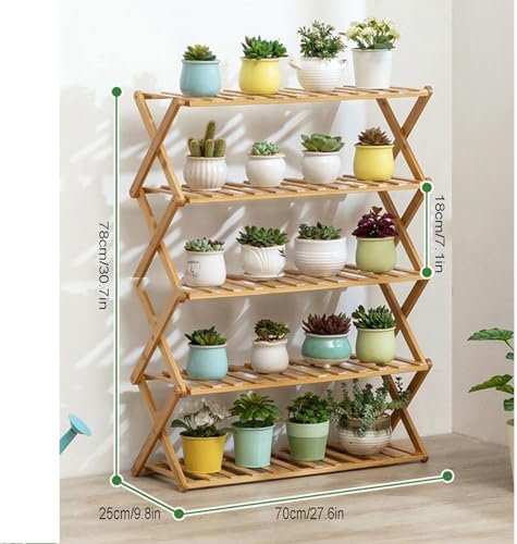 Plant Stand, Bamboo Flower Pot Display Rack Modern Flower Shelf Living Room Floor-Standing Multi-Layer Foldable Indoor Balcony Succulents Ladder Shelf,B-70 * 25 * 78cm - Image 2