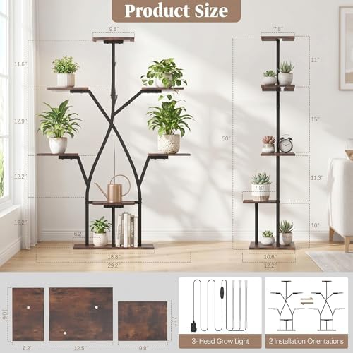 Plant Stand Indoor with Grow Lights 50" Plant Shelf Corner Lighted Plant Stands for Indoor Growing Multiple Metal 7 Tiered Large S-Shape Display Shelves Plant Rack for Home Decor Patio Balcony - Image 2