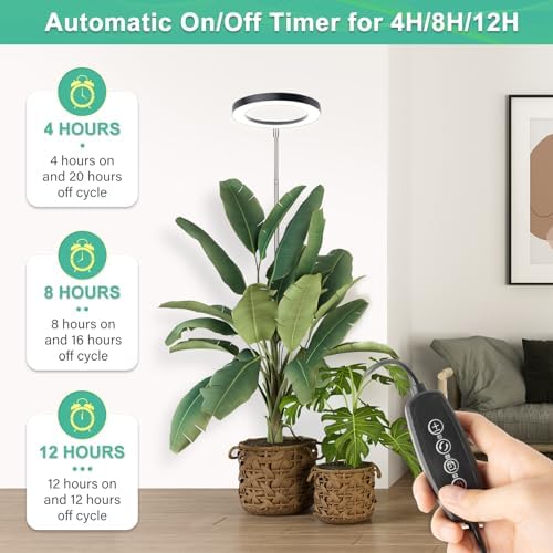 LORDEM 10.2" Full Spectrum Plant Light, 160 LEDs Large Grow Light for Indoor Tall Plants, Growing Lamp with 4/8/12H Auto Timer, 6 Dimmable Levels, 3 Spectrum Modes, 65" Height Adjustable, Pack of 2 - Image 5
