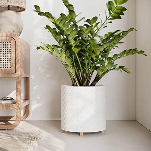 EverNest Claire Modern Indoor Plant Pot with Stand, White Pattern, 10 Inch, SelectBase, Neutral Mid-Century Modern Style, Metal Home Decor Planter (Medium, 2 Gallon) - Image 5