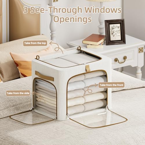CYhom Storage Bins with Metal Frame, 3-Clear Windows Openings, 34L, White - Image 2