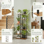 Corner Tall Plant Stand Indoor 6 Tier 8 Potted, Rustic Brown - Image 4