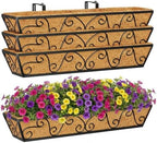 Y&M 4Pcs 30'' Large Railing Planter Boxes with Coco Liner, Outdoor Hanging Window Flower Boxes for Deck, Fence, Porch, and Patio by YM