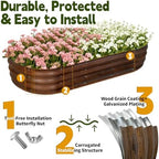 Galvanized Raised Garden Bed Outdoor, Large Raised Bed for Gardening, 6x3x1ft Oval Metal Planter Box for Vegetables, Fruits, Flowers, Dark Brown Wood Grain - Image 2