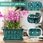 Teenyyou 7 Inch Ceramic Orchid Pot with Holes and Saucer Repotting,Green - Image 3
