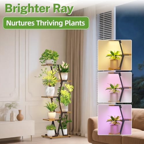 iDavosic.ly 5 Tier Tall Plant Stand with Grow Light for Indoor, Black Brown - Image 5