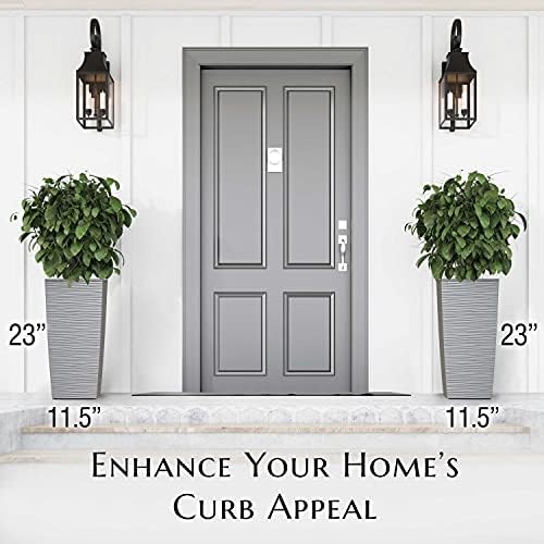 Mueller M-Resin Heavy Duty Tall Planters for Outdoor Plants, Indoor Grande Plant Pots, Boxes, Trees, Flower Pots, 2-Piece Set, 24”, Modern Design, Built-in Drainage, Front Porch Decor, Light Gray - Image 3