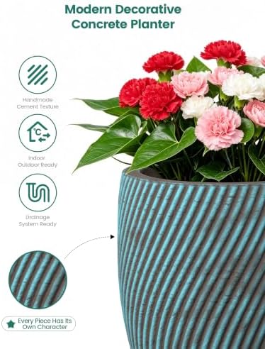 Ocean Teal Veil Large Twill Conical Round Planter 18.1" Tall - Image 3