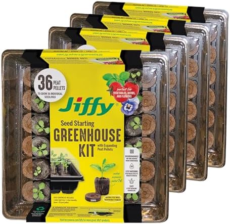 Jiffy Seed Starting Tray Kit - 36 Cell Plant Starter Trays, Portable - 11 x 11 x 4.25 in - 4 Pack by Jiffy